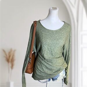 Mario Serrani Italy Olive Textured Diamond Knit Long Sleeve Top - Size XL